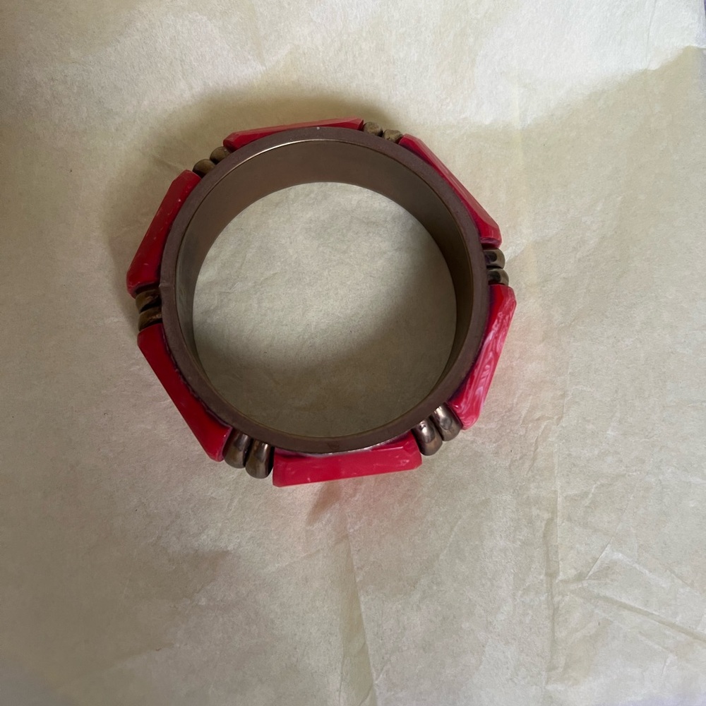 Chunky Red and Bronze Stretch Bracelet